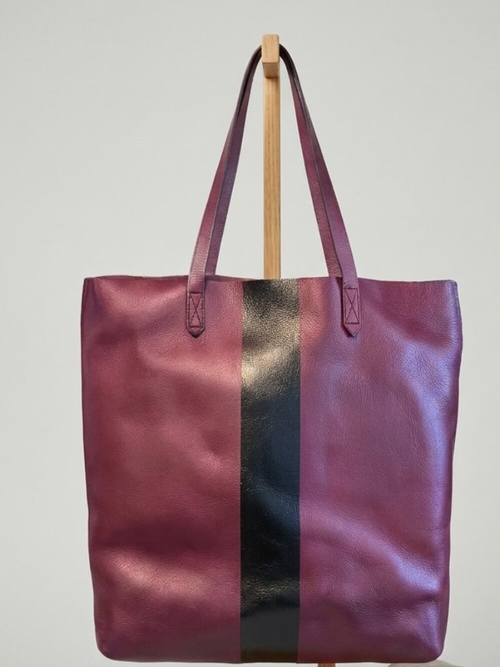 Madewell Paint Stripe Transport Leather Tote in Burgundy